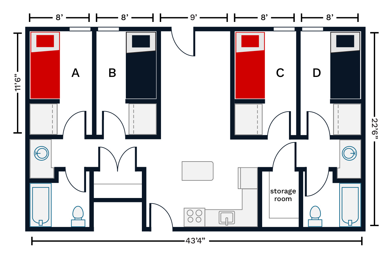 4-person apartment style room