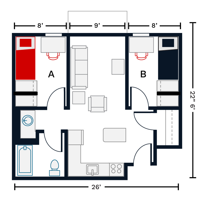 2-person apartment-style room