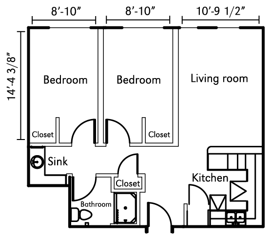 Massengale Residence Hall 2 room apartment floor plan