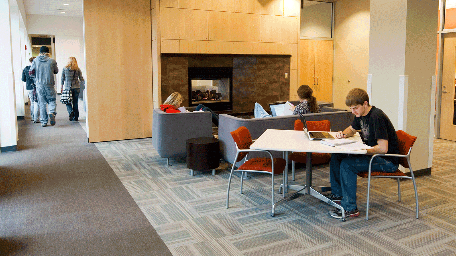 Students in study area of residence hall