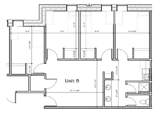 Suite Style Residence Hall 4 room floor plan