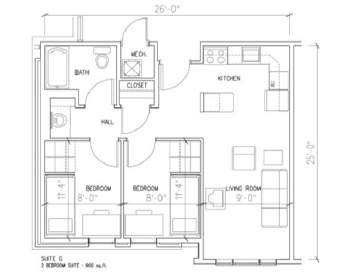 Village Residence Hall 2 room floor plan