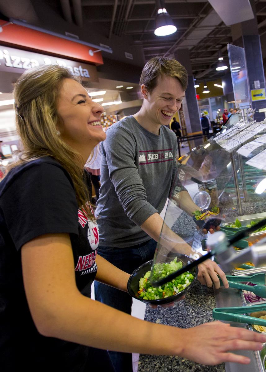 Students getting food at buffet