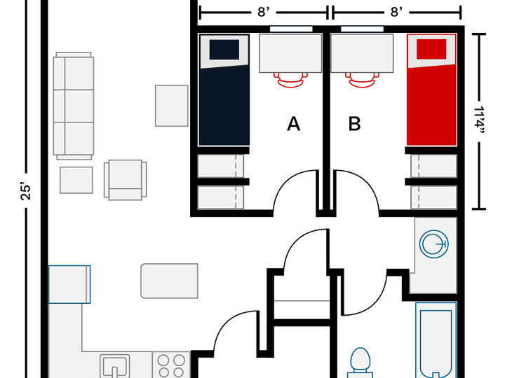2-person apartment-style room