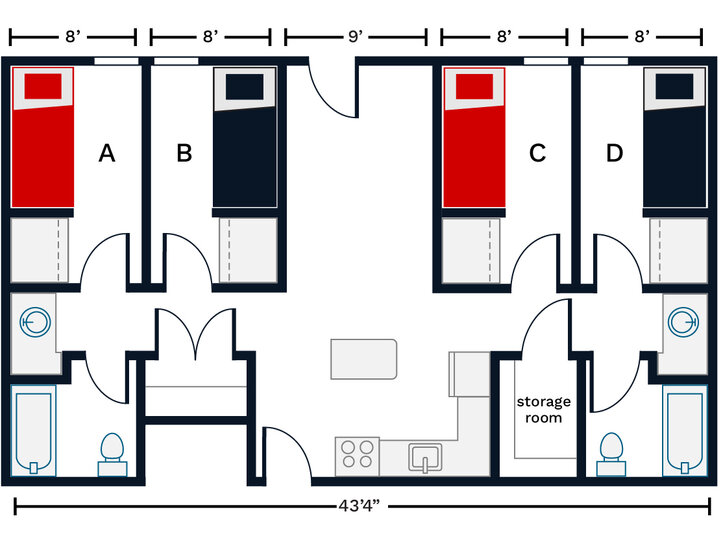 4-person apartment style room