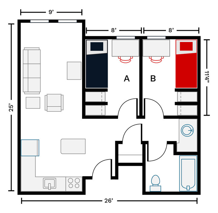 2-person apartment-style room