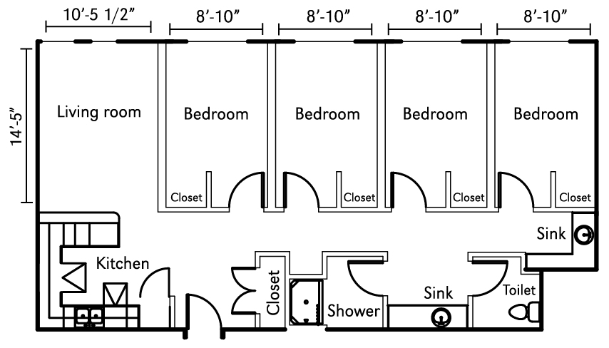 Massengale Residence Hall 4 room apartment floor plan